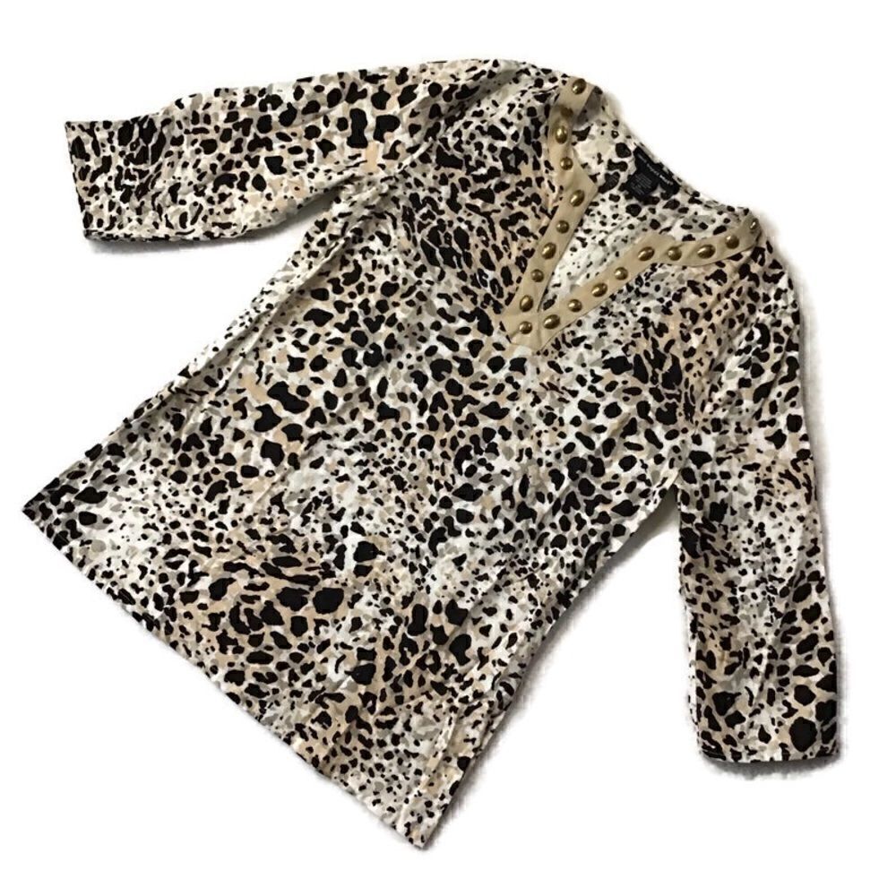 St. Tropez West Leopard Linen Pop Over Tunic Top